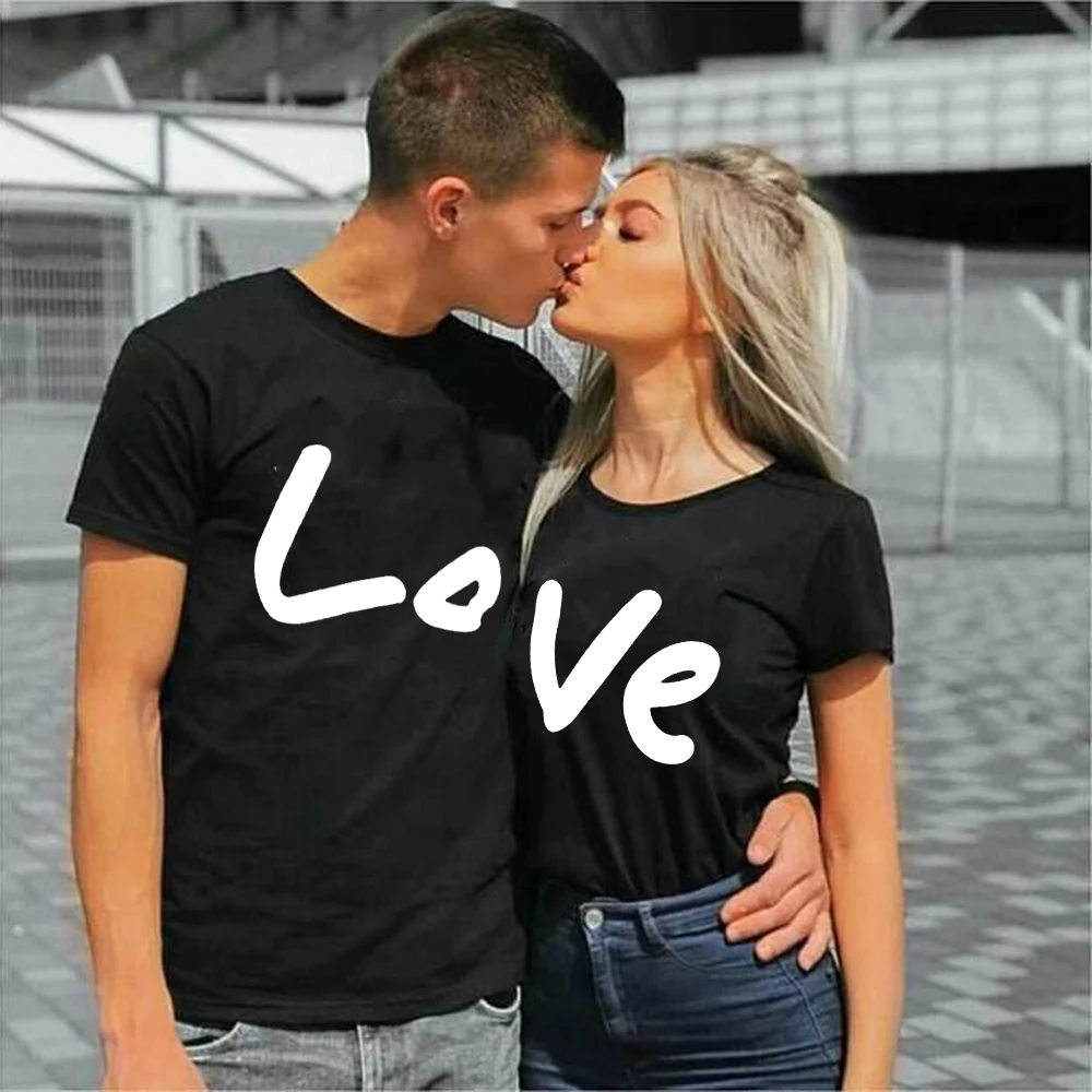 

1 PCS Couple Black T Shirts with LOVE Letters Print Graphic Tee Men and Women Short Sleeve Harajuku Tee Tumblr Matching Clothing