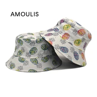 amoulis summer bucket hats for women fashion pineapple print sun hat casual double sided fisherman hat travel beach caps unisex