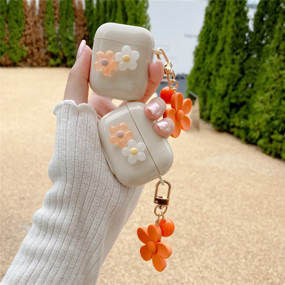 

Чехол для беспроводной гарнитуры, с кристаллами и цветами для AirPods 1/2