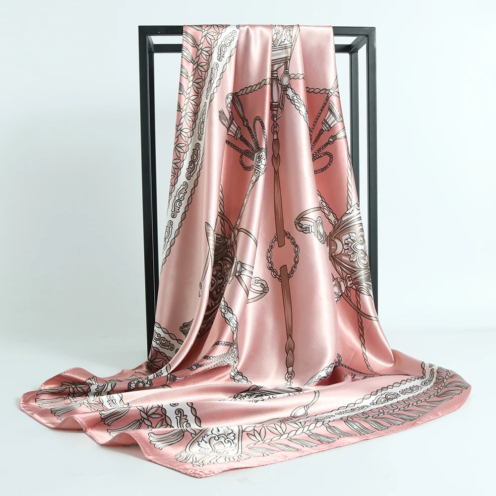 

2022 Silk Scarf Women Beach Stoles Echarpe Shawl Wraps Female Summer Kerchief Hijab Satin Headband Bandana Cheveux Luxe Marque