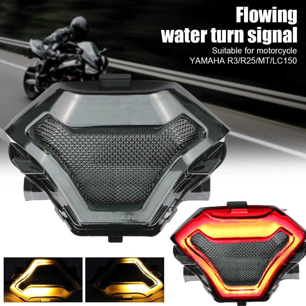 

Задний фонарь для мотоцикла, светодиодный сигнал поворота, сигнальный стоп-сигнал, последовательный поток света для Yamaha YZR R3 R25 Y15ZR MT07 FZ07 LC150