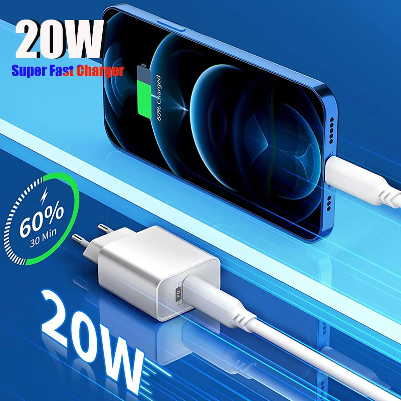 

USB C Wall Charger 20W PD 3.0 Type C Charging for iPhone 13 Pro Max 12 iPad Xiaomi Saunsung Fast Charing Adapter with Cable