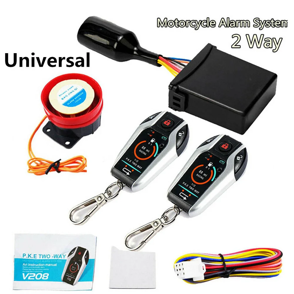 

2 Two Way Motorcycle Alarm Device Anti-theft System Scooter Burglary Vibration Alarm Remote Engine Start 5meter Auto-lock