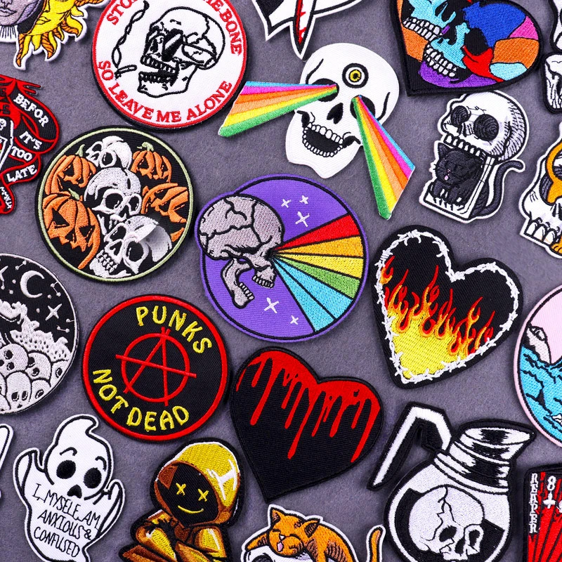 Пламя Череп патч одежда панк вышитые патчи для одежды утюжок на одежду