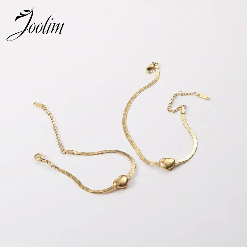 

Joolim Jewelry Wholesale Non Tarnish Simple Fashion Removable Heart Snake Chain Stainless Steel Bracelet Gift For Women