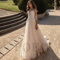 luxury wedding dress vintage exquisite appliques o neck elegant buttons princess glitter mopping gown robe de mariee bride