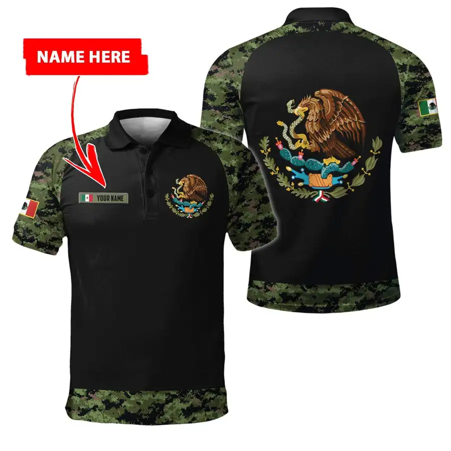 

Рубашка-поло мужская с коротким рукавом, повседневная Винтажная Футболка-поло с 3D-принтом, с мексиканским флагом, именем и номером на заказ