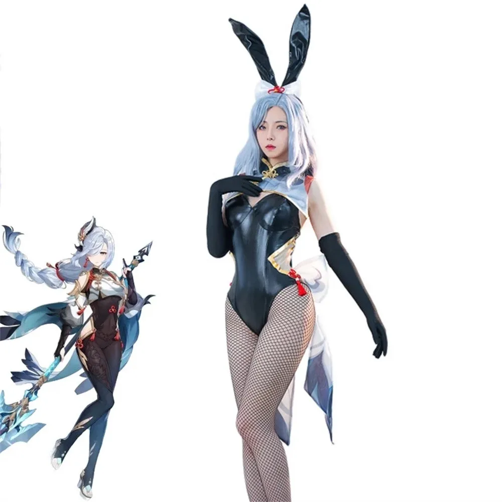 

Game Genshin Impact Cosplay Costume Beidou Shenhe Bunny Suit Sexy Women Jumpsuit Original Halloween Outfit Full Set