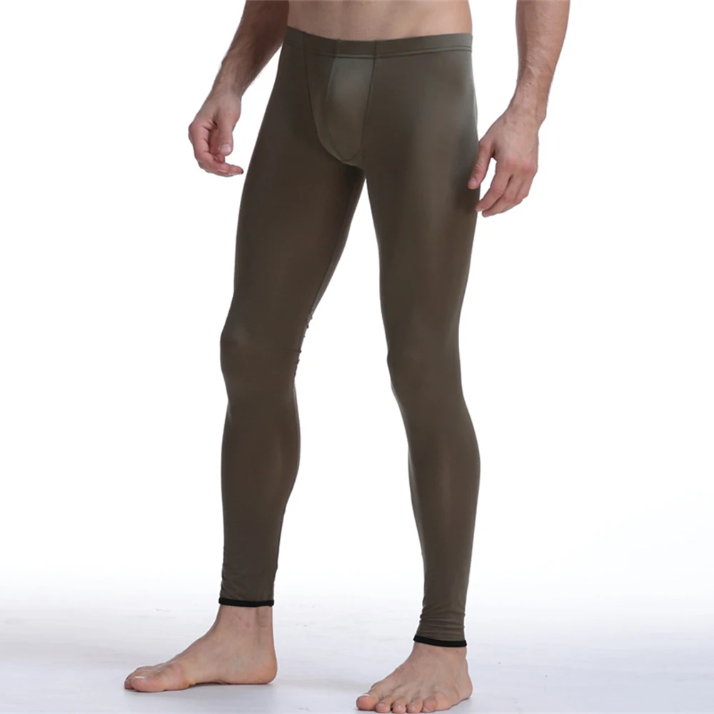 Men Thermal Underwear Long Johns Winter Clothes Keep Warm Underwear Soft Ice Silk Elastic Sports Legging Pants Tights For Man