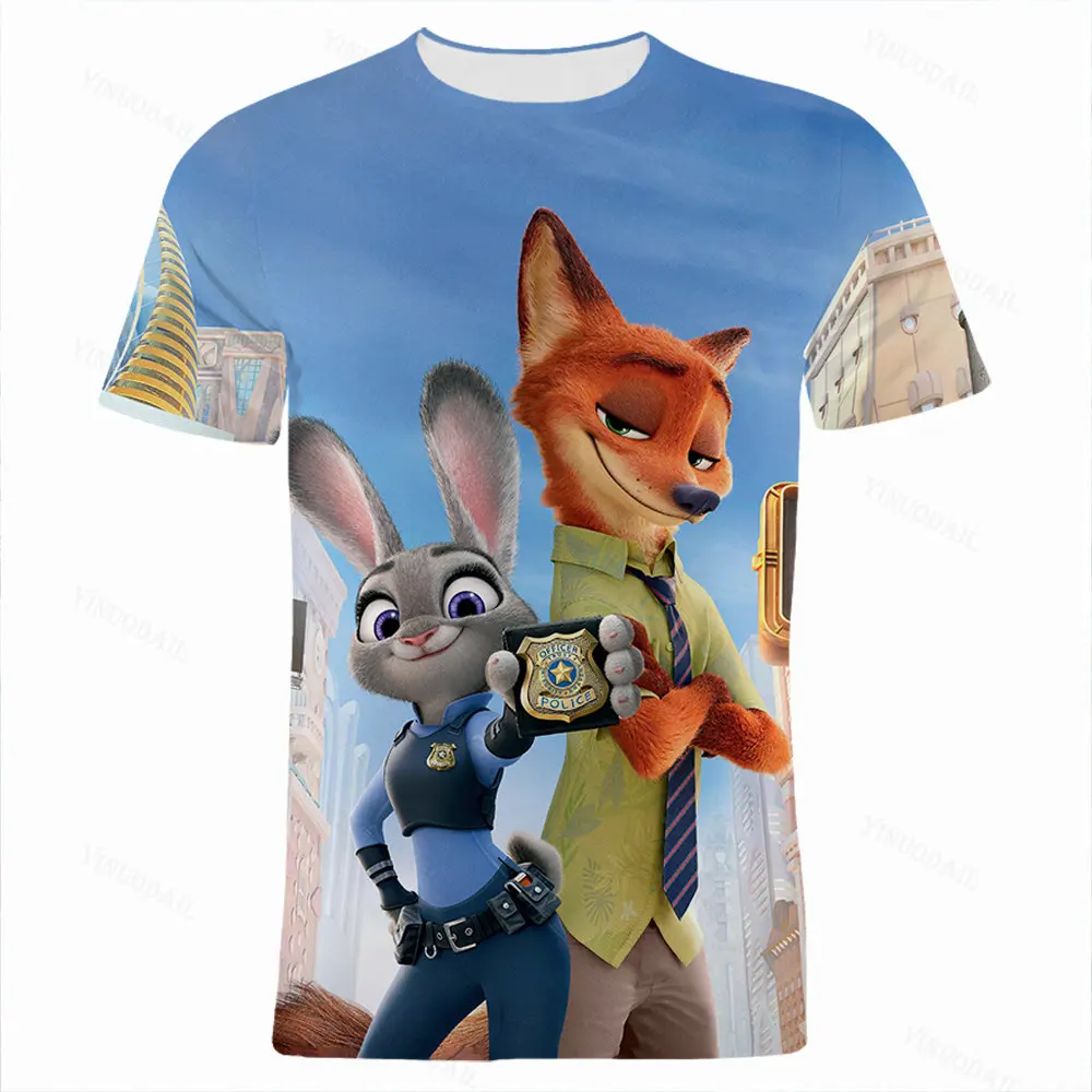 

Oversize T Shirt For Men Summer Disney Zootopia 3D Print Women Tee Shirts Short Sleeve Cartoon Anime Clothes Children