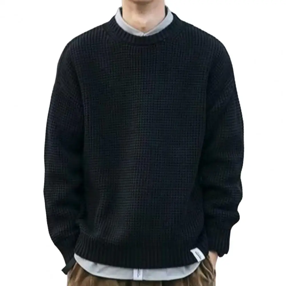 

Пуловер, свитер с ребристой отделкой, удобный, устойчивый к холоду, Осень-зима, однотонный, свободный свитер, джемпер, мужской свитер, повседневная одежда