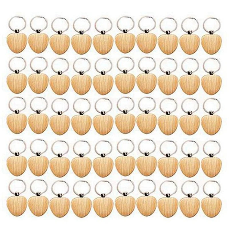 

50Pcs Blank Heart-Shaped Wooden Key Chain DIY Wood Keychains Key Tags DIY Gifts