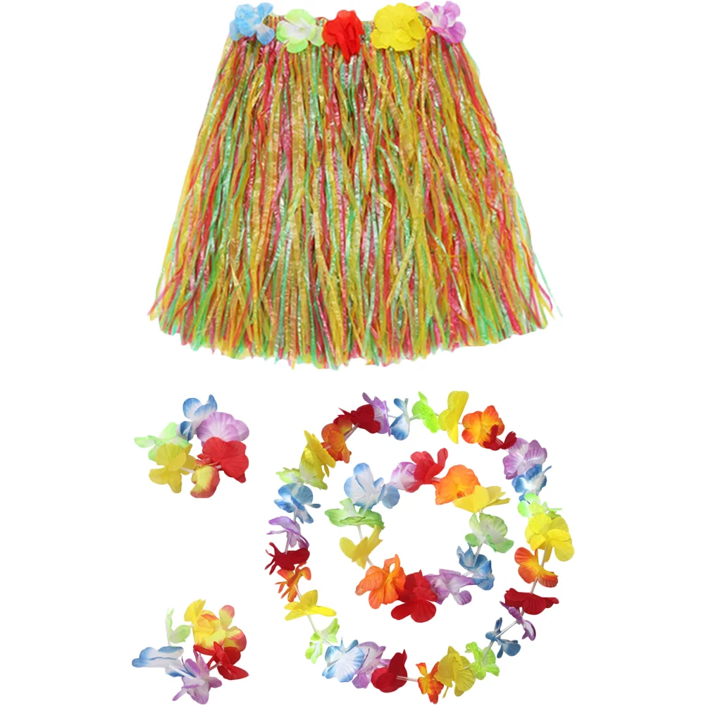 

Hawaiian Flowers Decorations Grass Skirt Suit Straw Hula Aldult Luau Party Garland Skirts Plastic Supply Child
