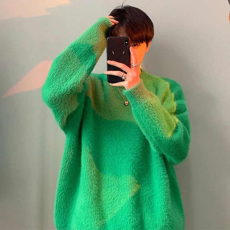 Hong Kong Style Design Contrast Color Striped Sweater Men's Autumn and Winter Lazy Casual Couple Loose Round Neck Sweater