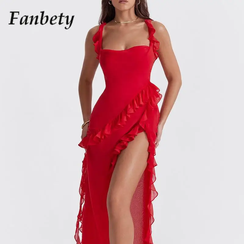 

Женское сексуальное длинное платье на бретельках с квадратным вырезом, летнее модное облегающее платье с высокой талией, женское элегантное ажурное длинное платье, платье