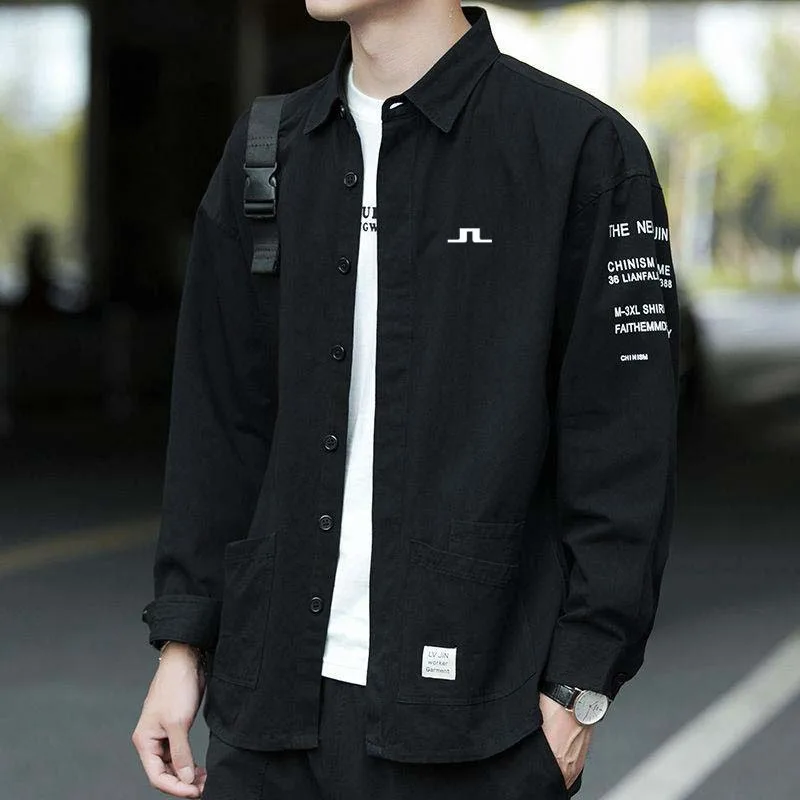 Men J Lindeberg Wear Shirt Casual Trendy Fashion All-match Loose Men's Male Spring Autumn Buttons Long-sleeved Golf Clothes