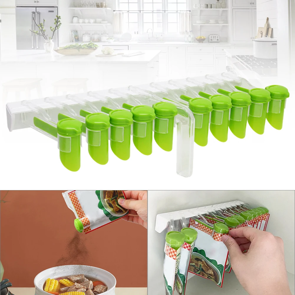 

Wall Hanging Seasoning Pack Storage Rack Durable Detachable 10-Grid Spice Bag Organizer Kitchen Supplies Easy to Install