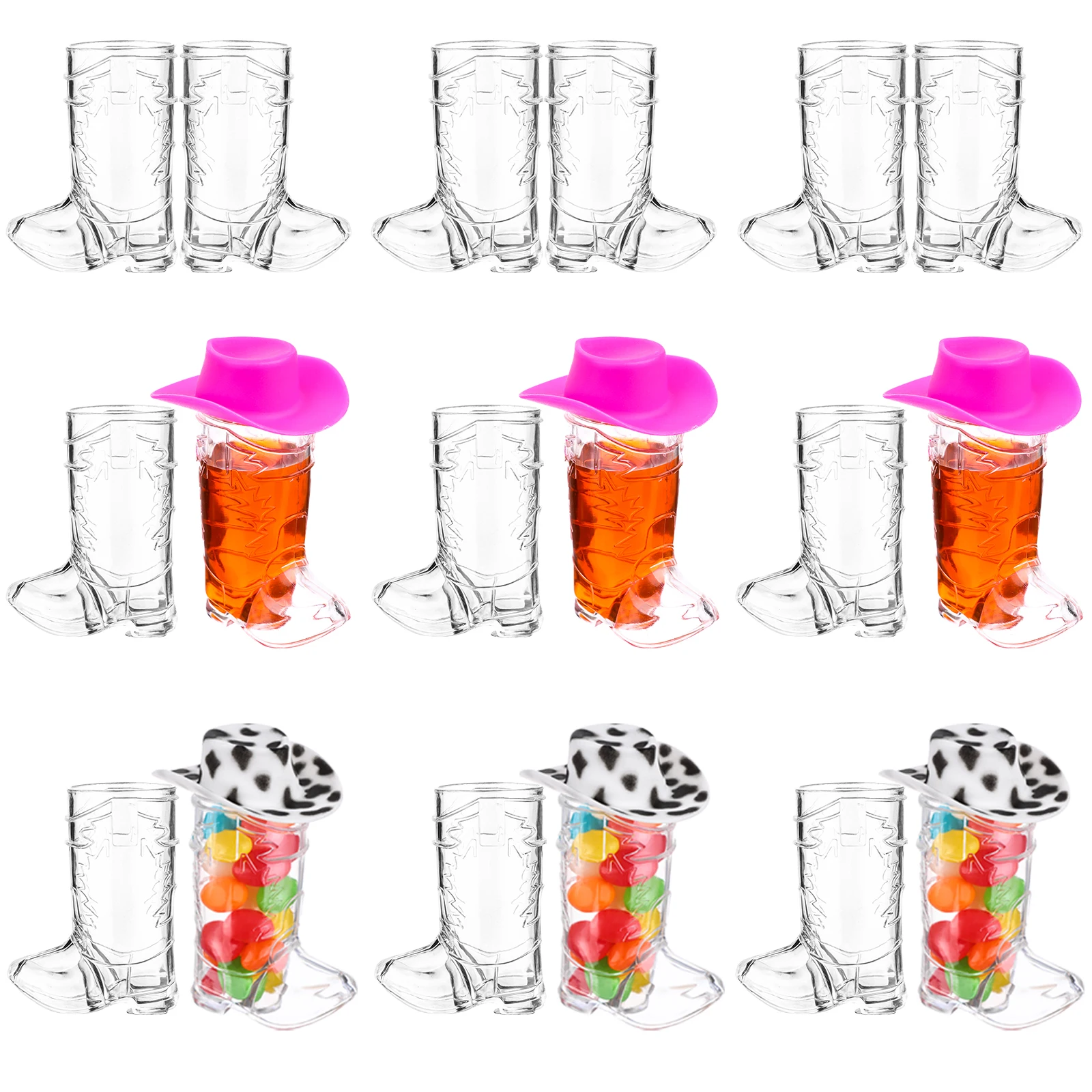 

20 Pack 20 pieces 1oz Plastic Cowboy Boot Shot Glasses And 20 Pieces Mini Cowboy Hats Sets Outdoor BBQ Party Decorations