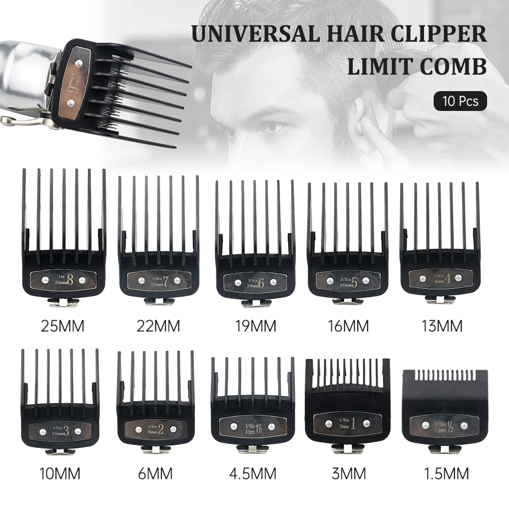 

10 Pcs Universal Hair Clipper Limit Comb Guide Combs Hair Cutting Machine Trimmer Guards Attachment Professional Haircut Tools