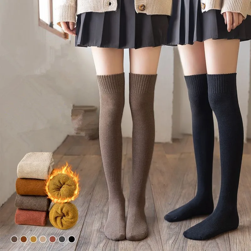 

Women Winter Stockings Sexy Fashion Snow Solid Color Tight Thickened Loops Leg Warm Lolita Girl JK Long Overknee Calf Socks