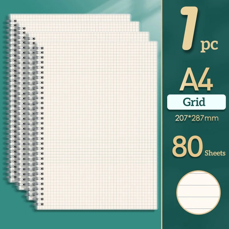 Спиральный блокнот A4/B5/A5, 80 листов, линейная сетка, плотная бумага
