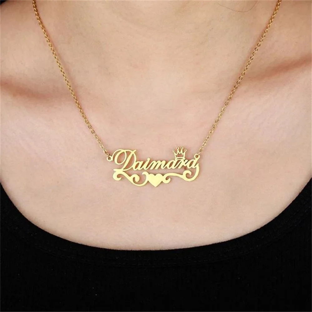 

Custom Crown Name Necklace For Women Personalized Stainless Steel Heart Pendant Choker Necklace Birthday Jewelry Gift