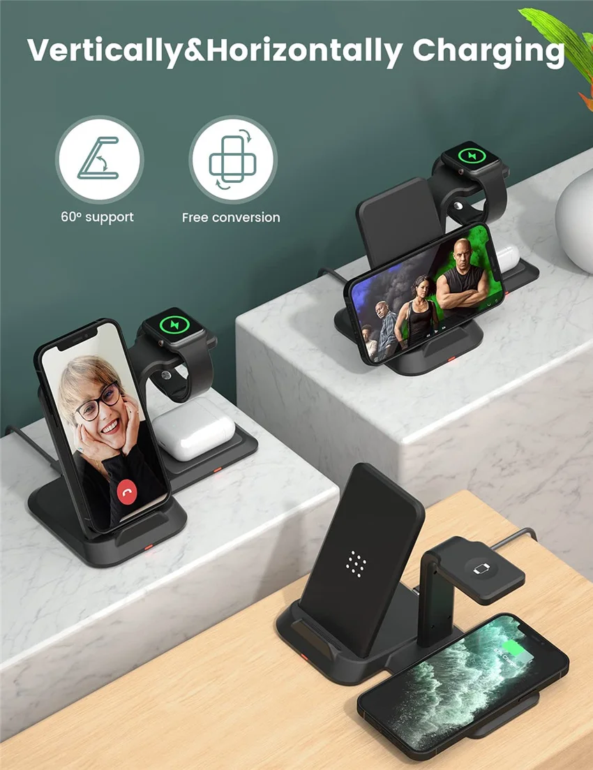 30W Wireless Charger Stand For IPhone 13 12 Samsung Apple Watch 3 In 1 Fast Charging Dock Station for Airpods IWatch 7 6 Auds |