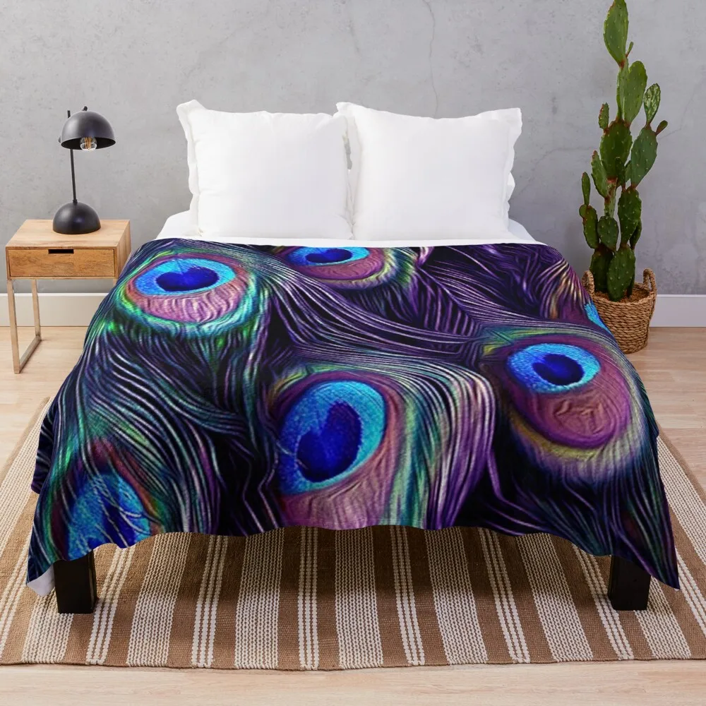 

Peacock Feather Throw Blanket Anti-pilling flannel sofas luxury throw blanket