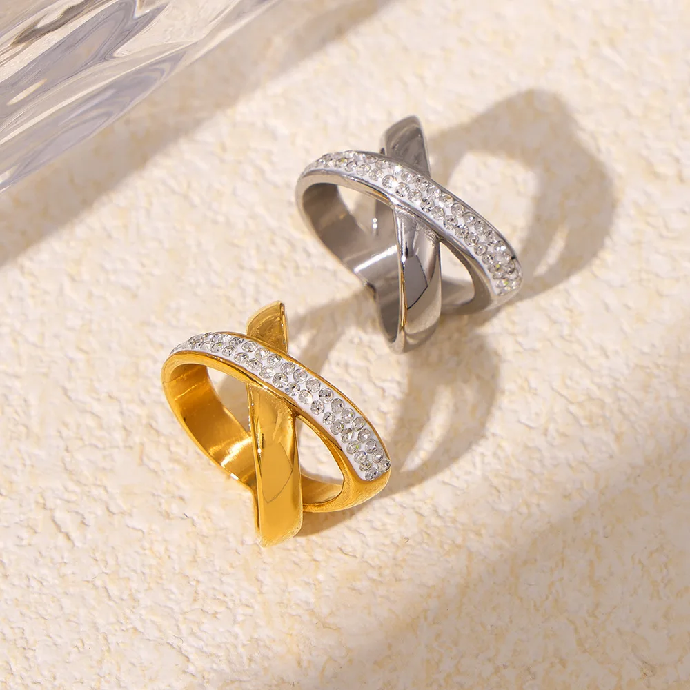 Роскошные кольца с крестом из нержавеющей стали для женщин инкрустированные CZ