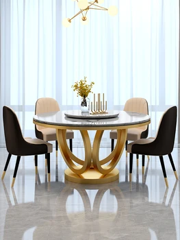 Luxurious marble dining table chair with rotary table round table family size apartment