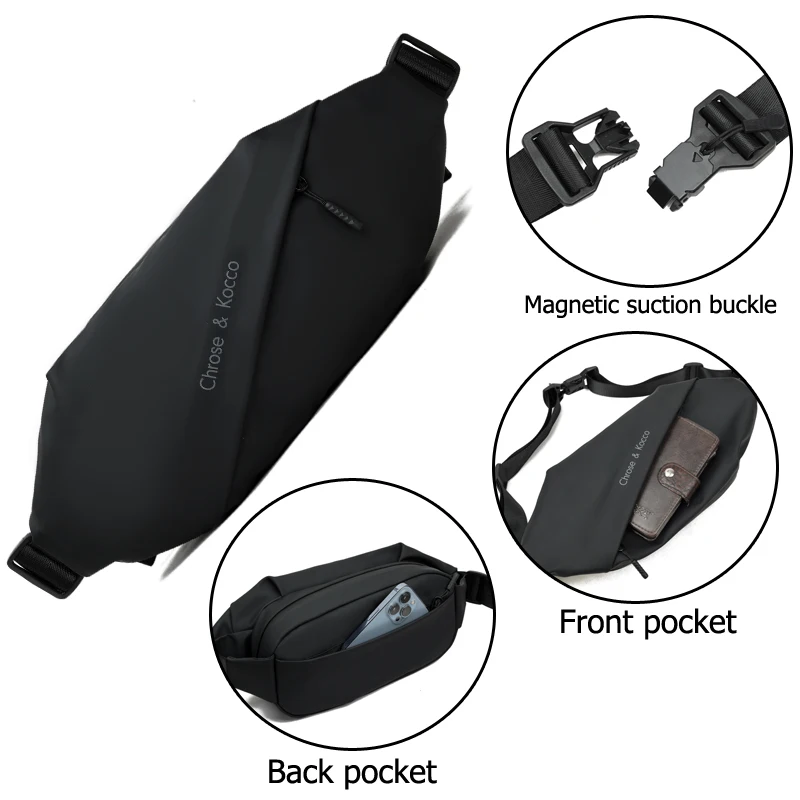 

Aliencross Waist Bag Light Weight Crossbody Bag Multi-function Sling Bag Men's Pack Solid Black Fashion Unisex Shoulder Bag