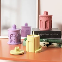 architectural candle jar silicone molds pantheon cement candle vessel mould with lids home decoration making tools