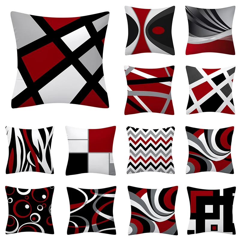 

45x45cm Red Series Geometric Pillowcase Abstract Pachwork Line Square Cushion Cover Sofa Car Waist Throw Pillowslip Home Decor