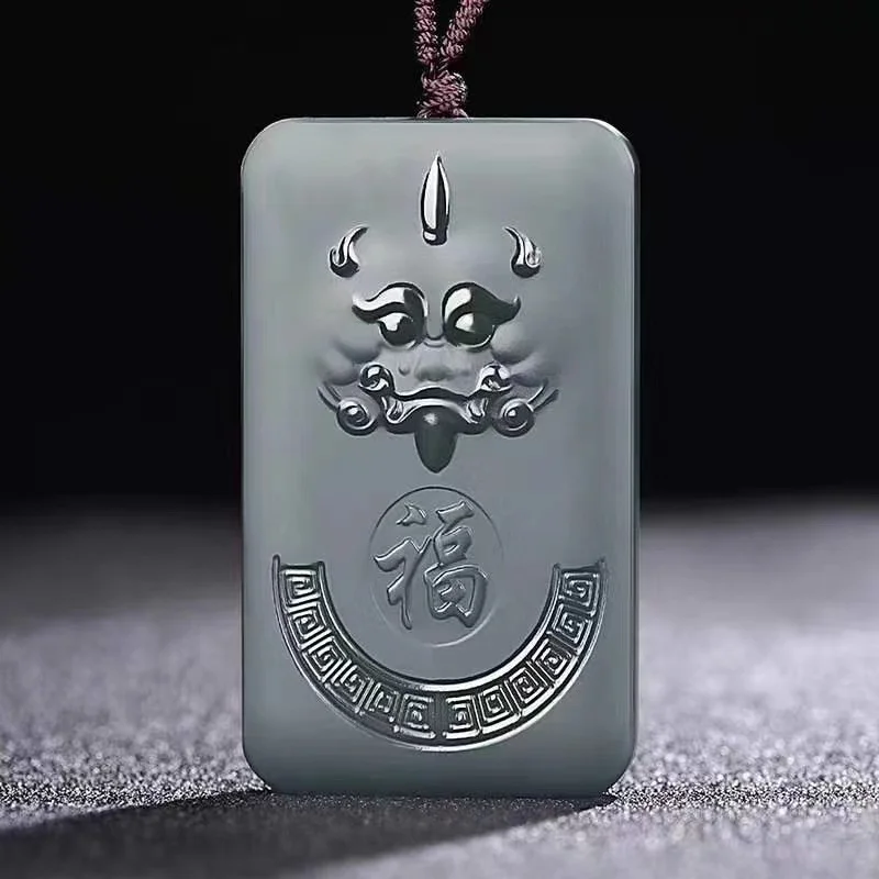 

Mai Chuang/Hand Carved/He Tian Cyan Jade Fu Shou Ru Yi Brand Necklace Pendant Fashion Jewelry Accessories Men Women Couple Gift
