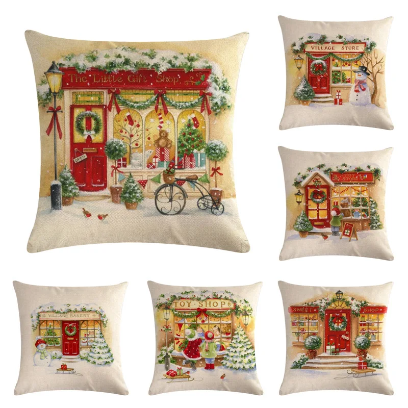 

Christmas Cottage Cushion Cover Decoration Pillows for Sofa Living Room Car Housse De Coussin Home Decor