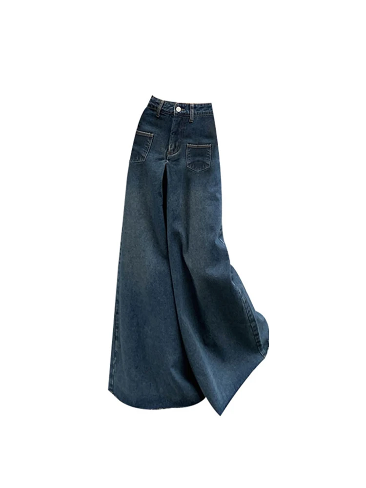 

Women Denim Skirt Summer Vintage Blue Y2k Skirt Harajuku Korean Casual Chic Girl Fashion Kawaii A-line Long Skirt With Slit 2023