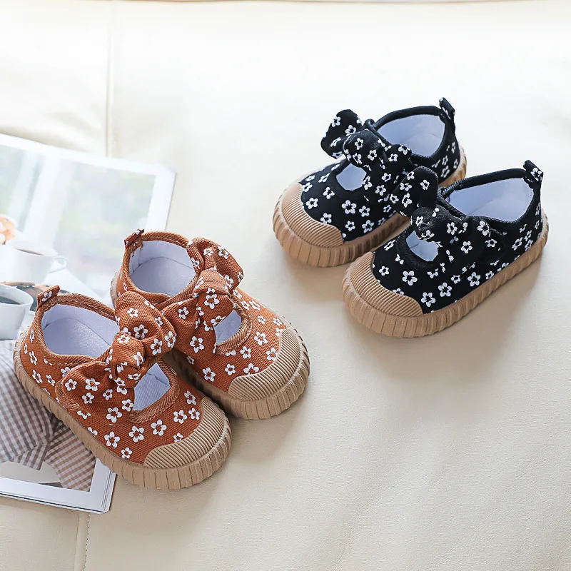

New Children Shoes Girls Canvas Shoes Fashion Bowknot Comfortable Kids Casual Shoes Flower Toddler Girls Princess Shoes 21-32
