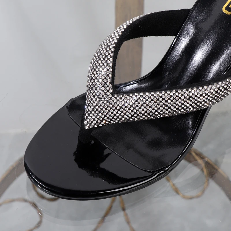 flip-flops 2023 new summer high-heeled rhinestone toe-clip slippers Transparent thin-heeled solid-color heeles shoes 8CM