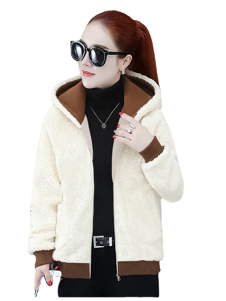 Faux Lamb Fur Thickened Coat for Women 2022 Winter New Korean Loose Warm Coat Small Fragrant Hooded Coat Basic  Fur Jackets