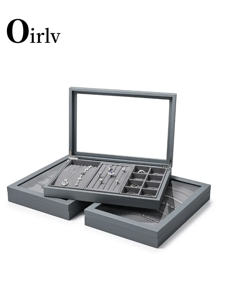 Модный многофункциональный органайзер для ювелирных изделий Oirlv из искусственной кожи, деревянное кольцо, лотки для демонстрации браслетов, память с микрофиброй Модный многофункциональный органайзер для ювелирных изделий Oirlv из искусственной кожи, деревянное кольцо, лотки для демонстрации браслетов, память с микрофиброй
