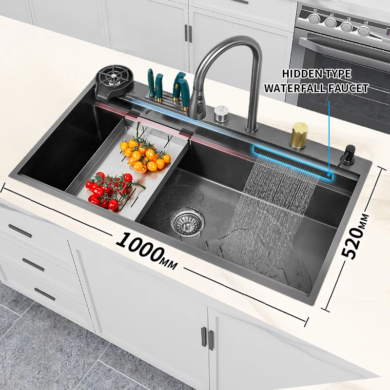 

Kitchen Sink Stainless Sink Products Multifunctional Sink Waterfall for Kitchen Large Single Washbasin Smart Sink Dishwasher