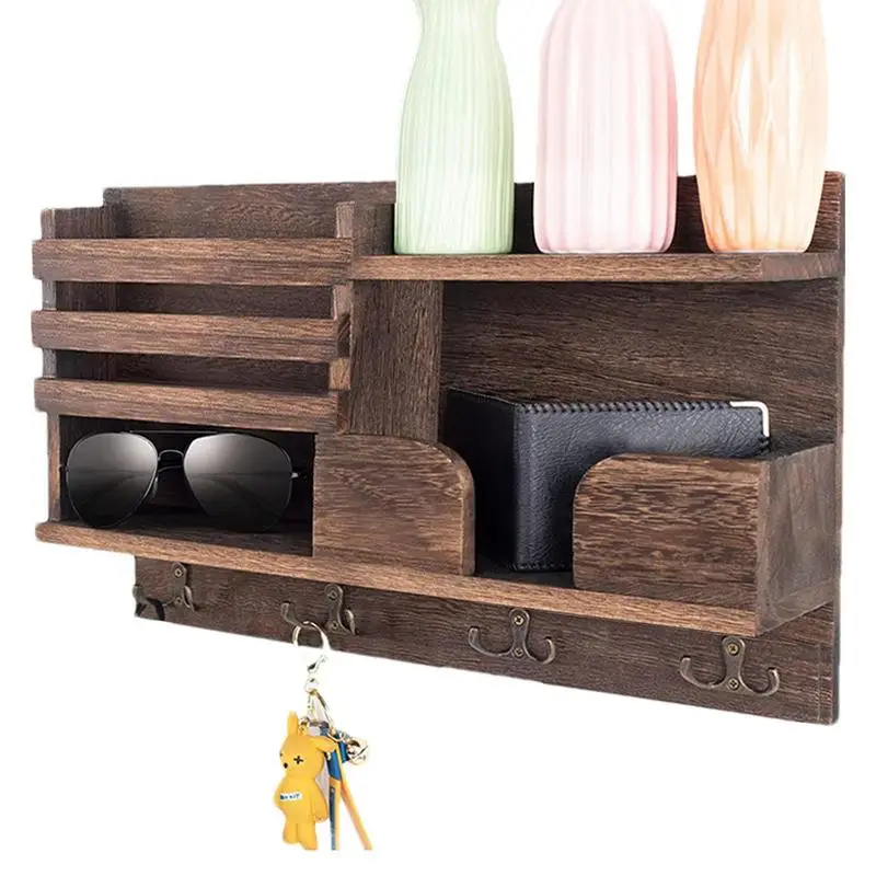 

Wall Box Shelves Shelf For Bedroom Wooden Storage Rack Hook Design Retro Style Wooden Material For Living Room Laundry Room