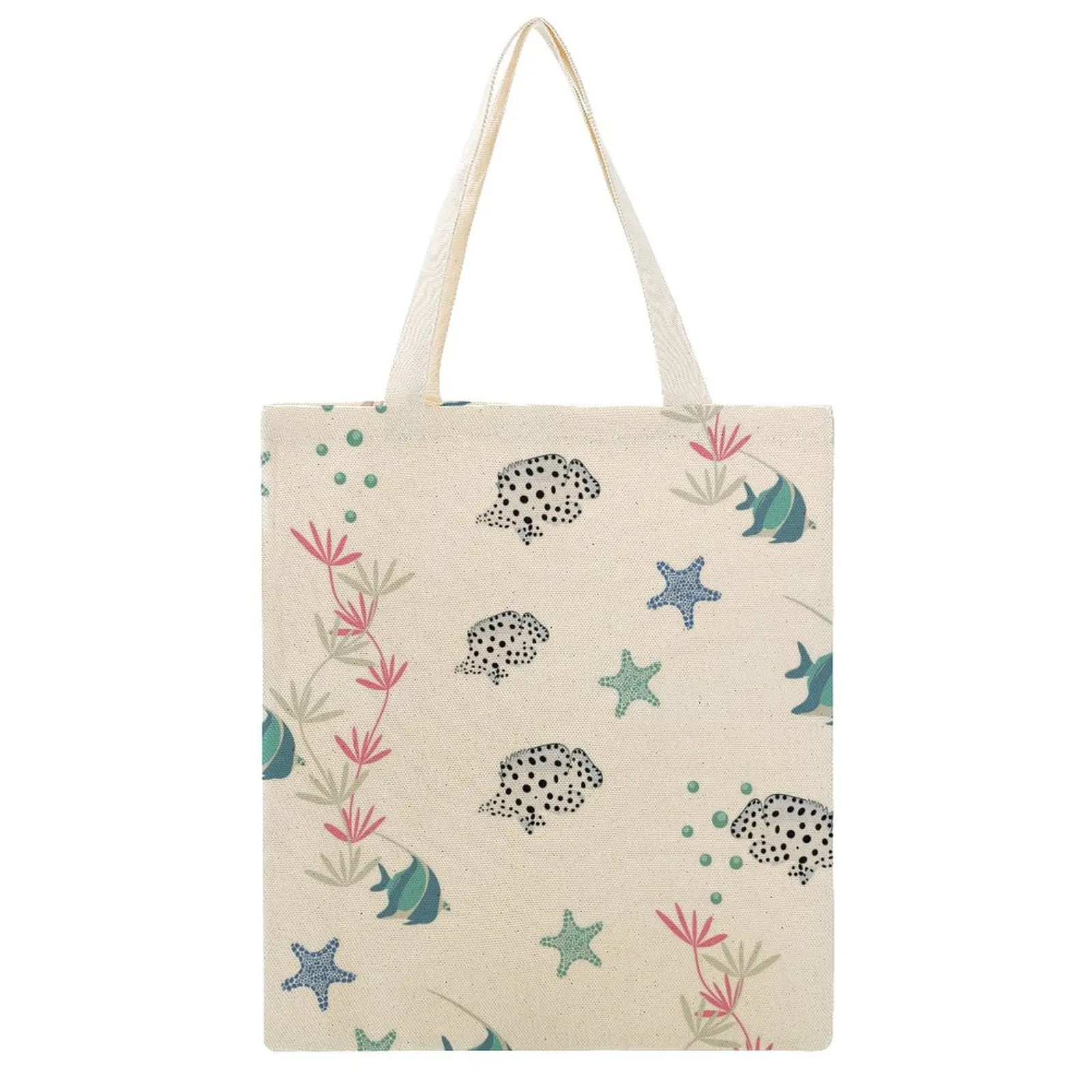 

Customized Canvas Bags Shopper Shoulder Bag Women Ocean Style Printing Handbags Shopping Casual Grocery Tote Bags Custom Pattern