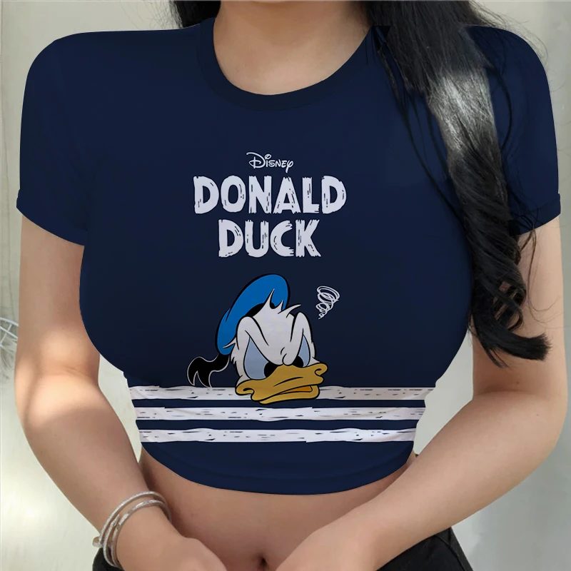 

Homemade New Disney Donald Duck Round Neck Short T Female Short Sleeve Leaking Navel Cartoon Print Cute Girl Summer
