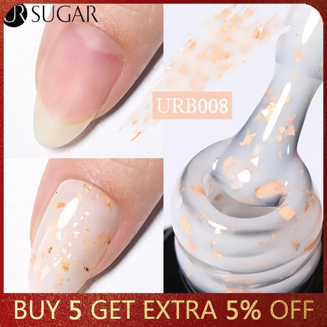 Sugar 7ml gold glitter rubber base gel polish milky jelly white pink soak off uv led self-leveling gel varnish manicure