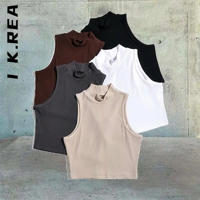 

Женский укороченный Топ Без Рукавов I K.Rea, облегающий топ с лямкой на шее, футболка с открытой спиной и круглым вырезом, жилет, женская одежда