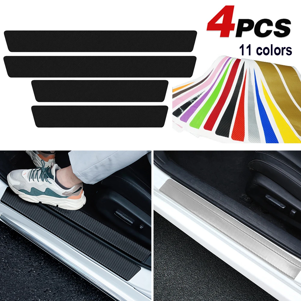 

4 шт., наклейки на порог автомобиля, из углеродного волокна