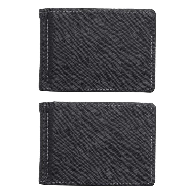 

2X Faux Leather Slim Mens Credit Card Wallet Money Clip Contract Color Simple Design Burnished Edges Bifold Wallets Grey