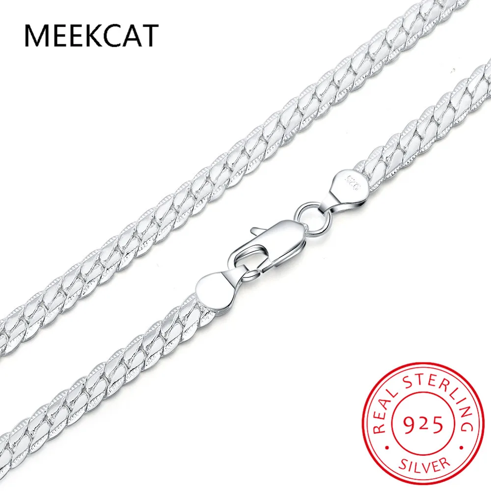 

Fashion 925 Sterling Silver Necklace Unisex 5MM Flat Snake Link Chain Lobster Clasp Collares Necklaces For Women Men Jewelry