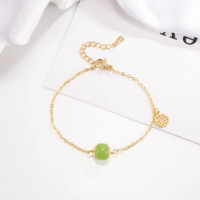 

2023 New Hetian Yufu Brand Jade Wrapped Gold Bracelet Simple Temperament Girl Friend Retro Women's Bracelet